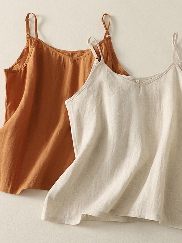 Phone Accessories On Top - Adjustable Pure Linen Strap Vest Women's