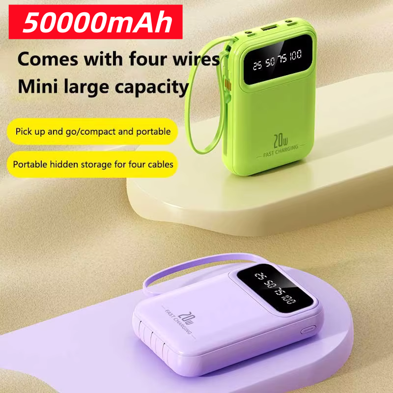 50000mAh 4 in1 Built-in Cable  - Power Bank Slim のレビューと価格